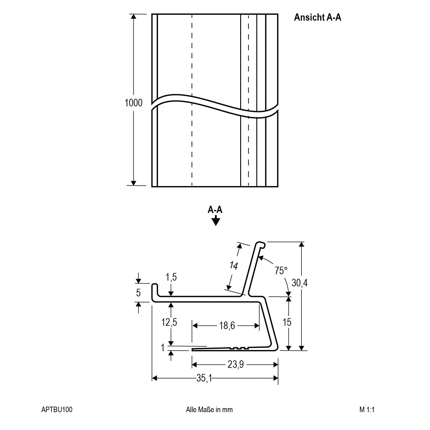 Anbauprofil alu Alu 2000x35x30mm