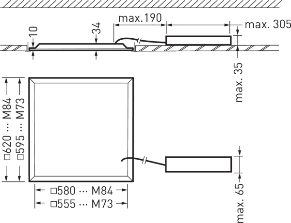 LED-Panel twenty3 33W 4000K 3600lm ws Konv IP40 620x620x34mm