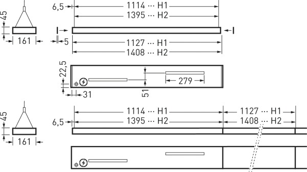 LED-Pendelleuchte 43W 4000K 5300lm Konv 1LED LED nicht austauschbar elektr.Trafo