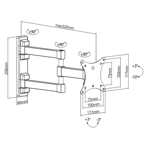 Wandhalterung Monitor 30kg sw