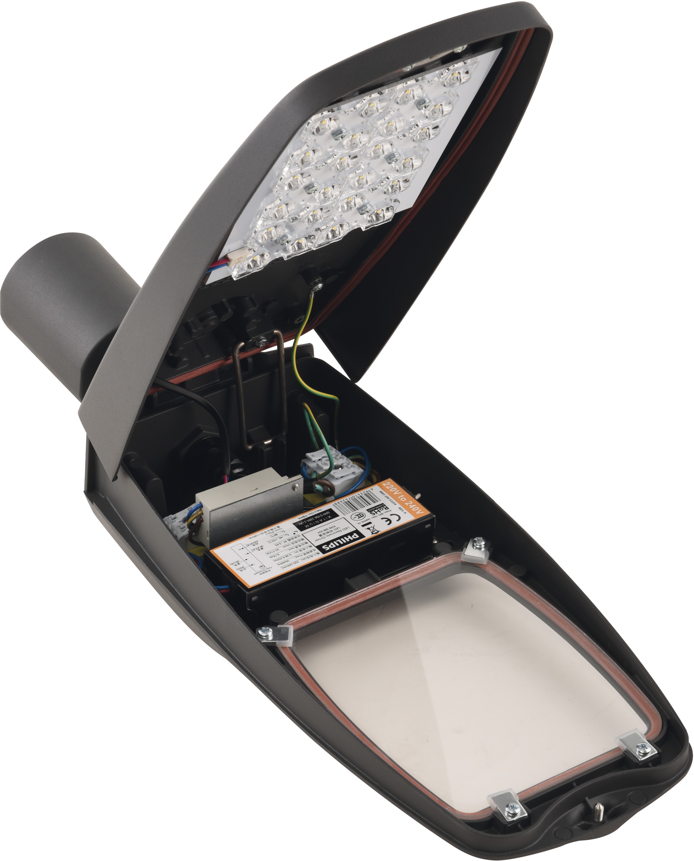 LED-Straßenleuchte 87W TURO Aufs/Ans sw 76mm 4000K 10300lm elektr.Trafo Alu IP66