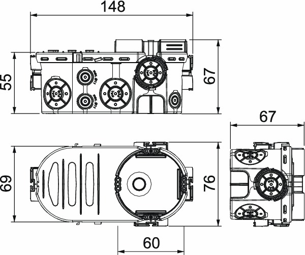 Elektronikdose UP oval lu 148x76x66mm Kst Luftdicht IP30 Ger/VerbDose/kast