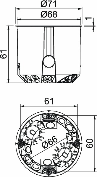 Hohlwanddose Ø68x61mm Kst rnd IP30