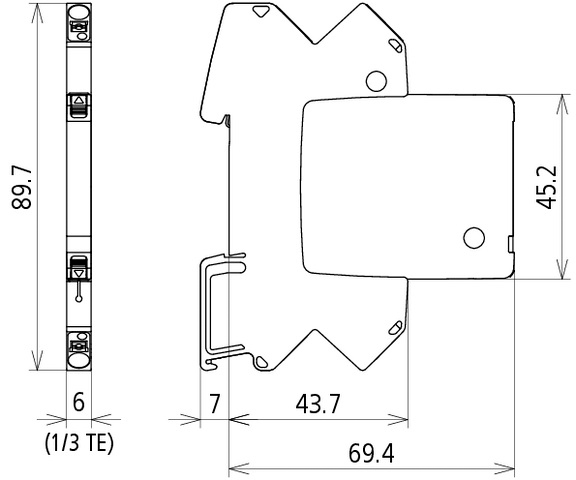 Ableiter Typ3 230VDC 3A TS35 opt Klemme Hutschiene TH35 1300Va-a 2300Va-e