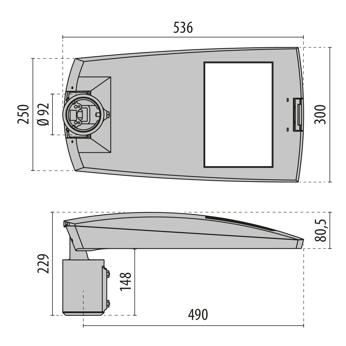 LED-Aufsatzleuchte 82W KREOS 60-76mm Alu 4000K 9862lm anth Gl_tr IP66 II