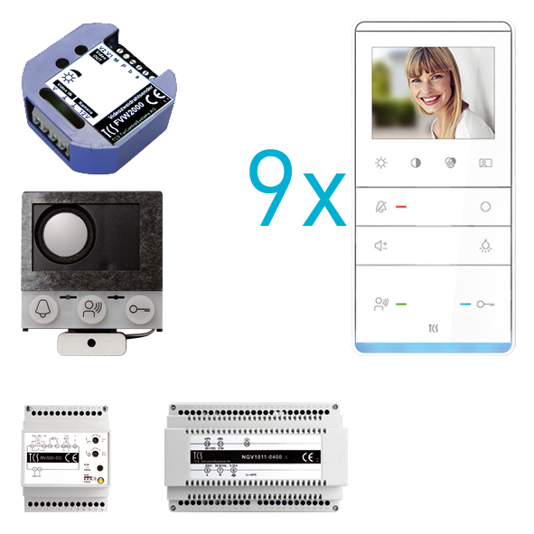 Türsprech-Set Bus 9xTeiln AP sw ws 1LS