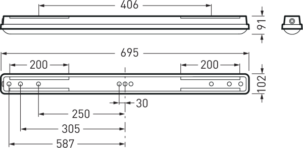 LED-Feuchtraumleuchte 14W 4000K 2000lm gr Konv Dimmung DALI IP66 BWM