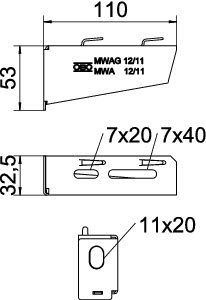 Wand- und Stielausleger f 100x53mm110mm Edelstahl 316 Ti (1.4571) f.Funktionserh