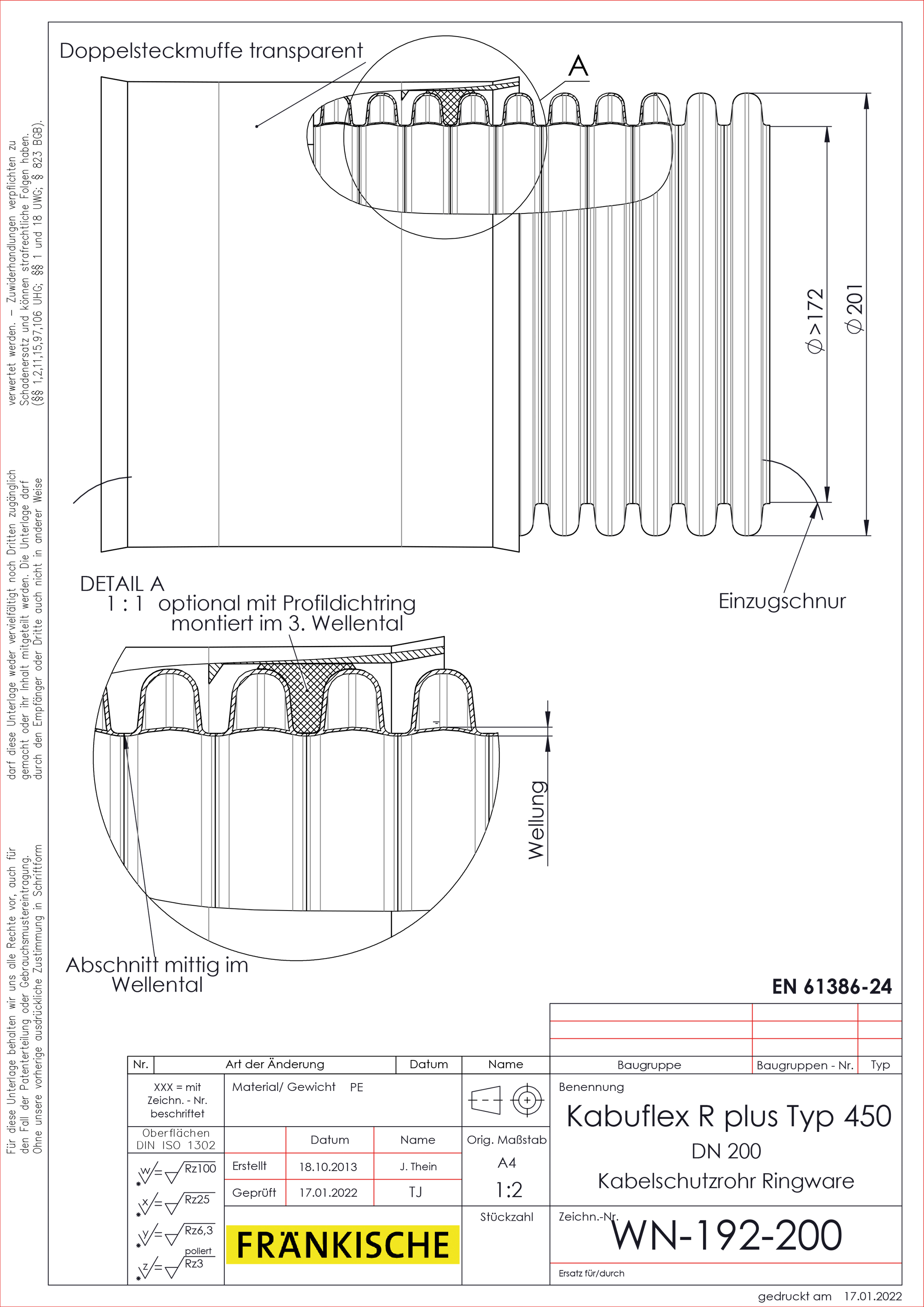 Kabelschutzrohr sw flex Ø173/200mm Kst außen gewellt innen glatt