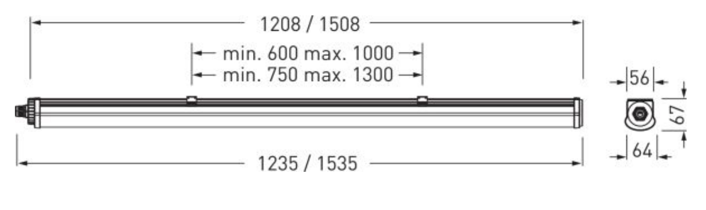 LED-Feuchtraumleuchte 22-32W 4000K Konv 3800lm gr IP65 1235x65x65mm