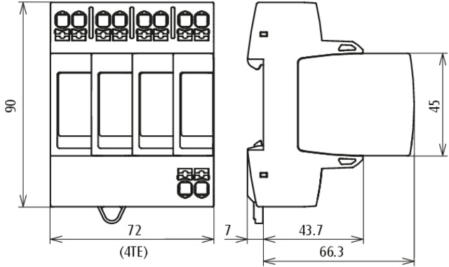 Überspannungsableiter Netzform-TN-S/TT 275VAC 1,5kV 4TE Hutschiene TH35 20kA