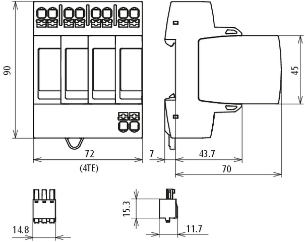 Überspannungsableiter Netzform-TN-S/TT 275VAC 1,5kV Mit Fernmeldekontakt 4TE