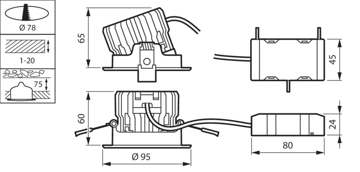 LED-Einbaustrahler 7,2W CoreLine 3000K 680lm Konv Dimmung 1-10 V 1LED Alu IP44