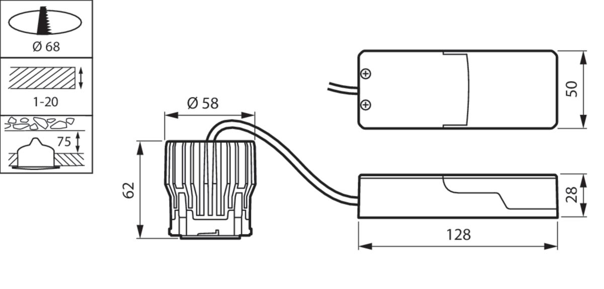 LED-Einbaustrahler 7,2W CoreLine 3000K 750lm Konv Dimmung 1-10 V 1LED Alu IP44