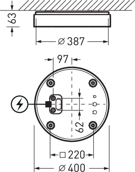 LED-Anbauleuchte 16W 4000K 2000lm ws BWM Konv IP40 Ø400x62,5mm