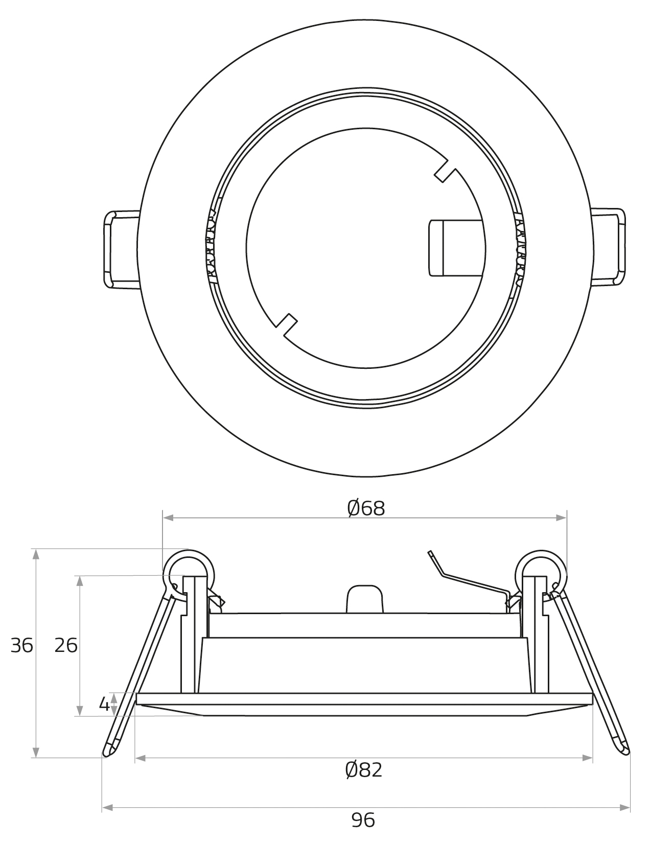 Einbaustrahler 50W Konv sw mt IP20 Alu Ø/EB68-0mm