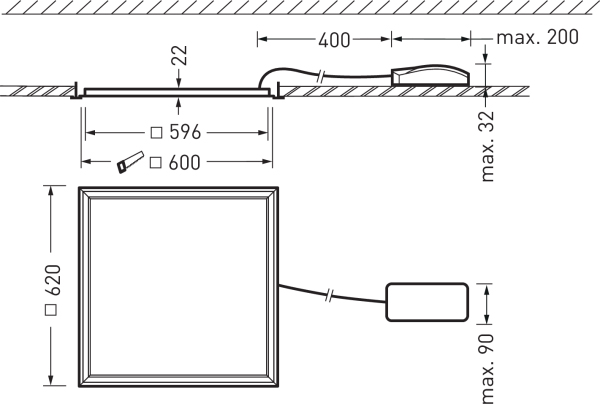 LED-Deckeneinbauleuchte 31W 4000K 4200lm ws Konv IP40 620x620x22mm