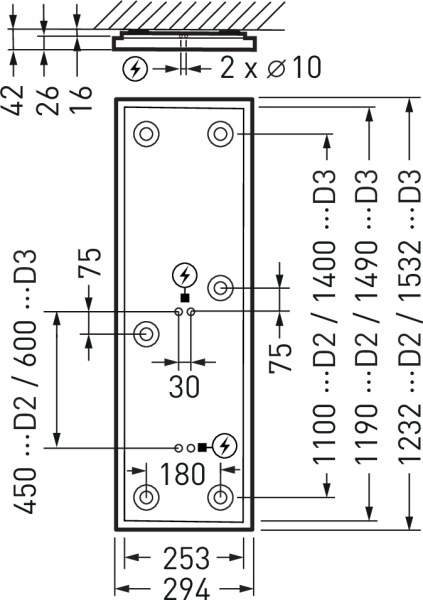 LED-Anbauleuchte 42W 4000K 5300lm ws Konv Dimmung DALI IP20 1532x294x42mm