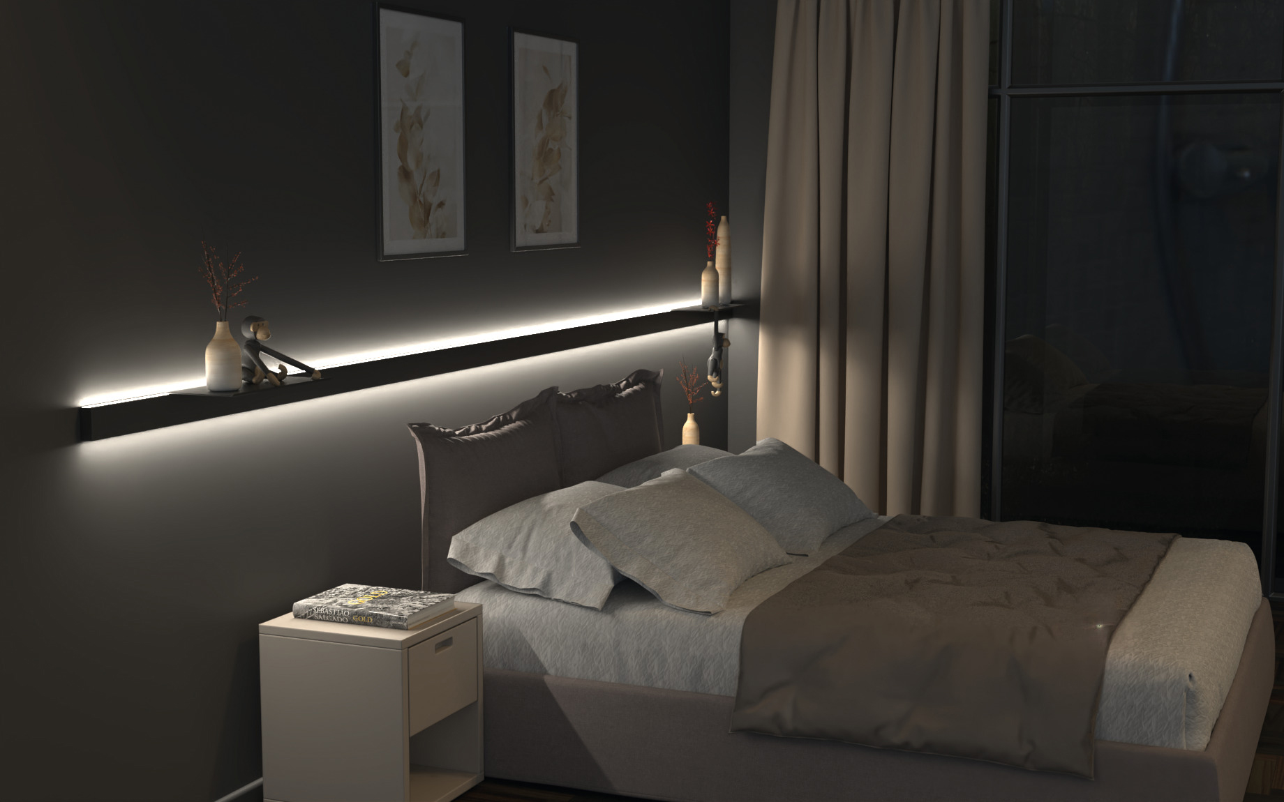 LED-Wandanbauleuchte 16,8W 2700-5000K sw 745lm IP20 1200x73x33mm