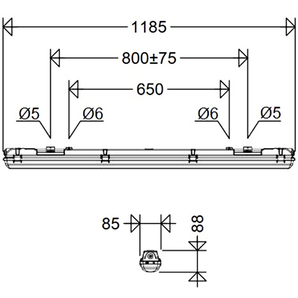 LED-Feuchtraumleuchte LUXANO2 34W 4000K 5280lm gr IP65 Notlicht 1185x85x88mm