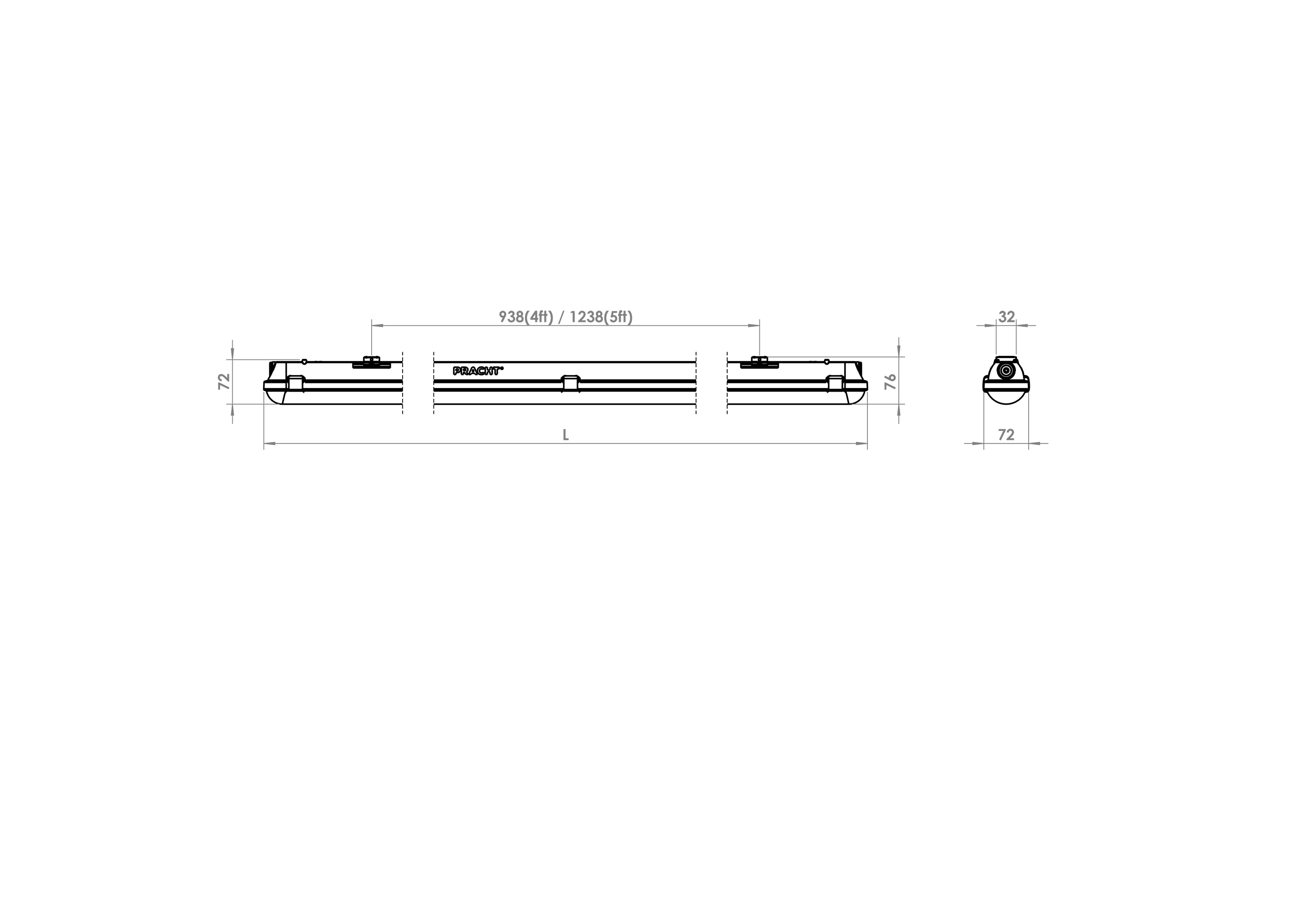 LED-Feuchtraumleuchte LUNA ECO 28W 4000K 3400lm ws IP65 1285x79x72mm