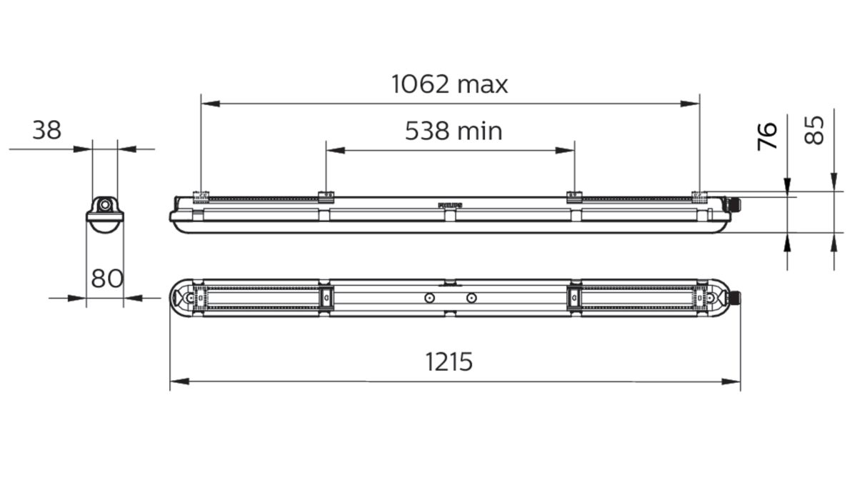 LED-Feuchtraumleuchte CoreLine 4000K gr Waterproof 32W 4500lm IP65 1215x80x76mm