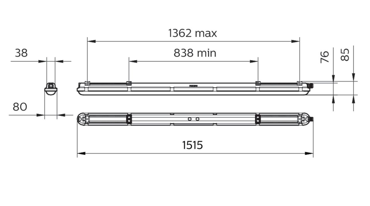 LED-Feuchtraumleuchte CoreLine 43W 4000K 6000lm gr IP65 1515x80x76mm