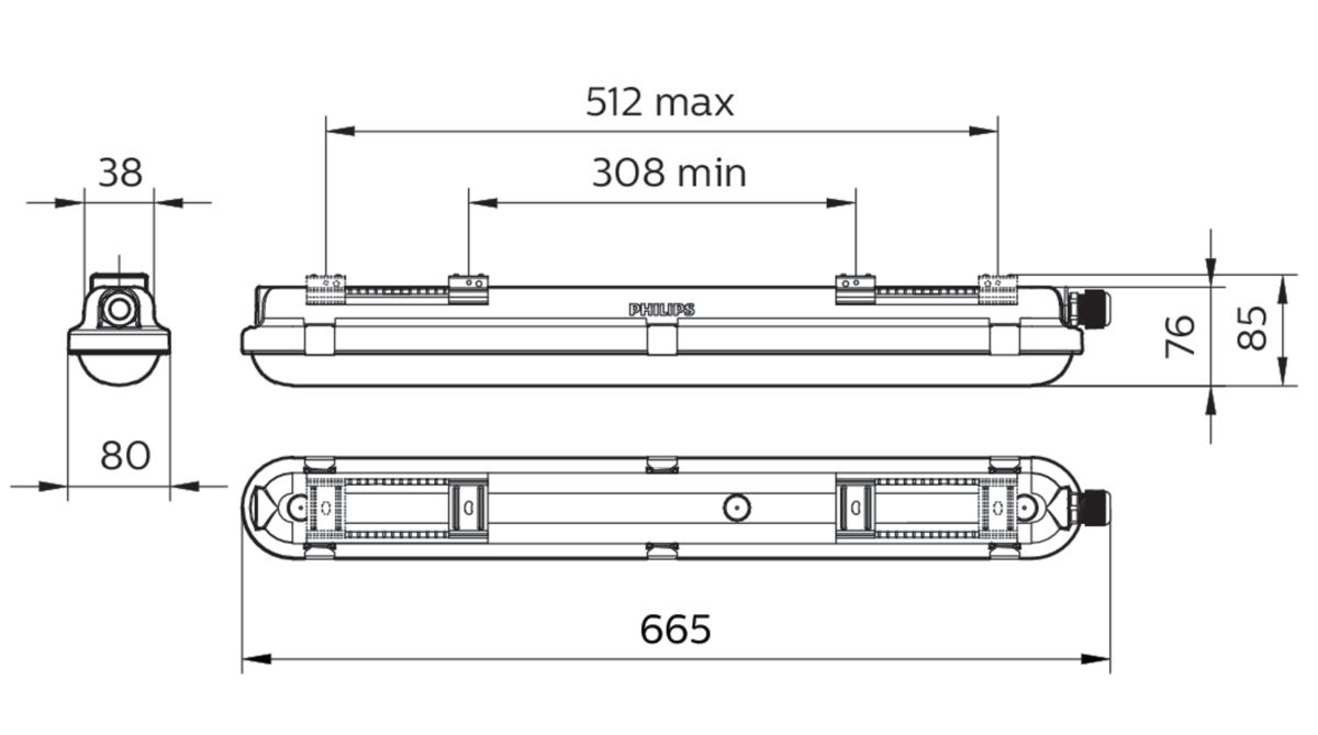 LED-Feuchtraumleuchte CoreLine 15W 4000K 1900lm gr IP65 665x80x76mm