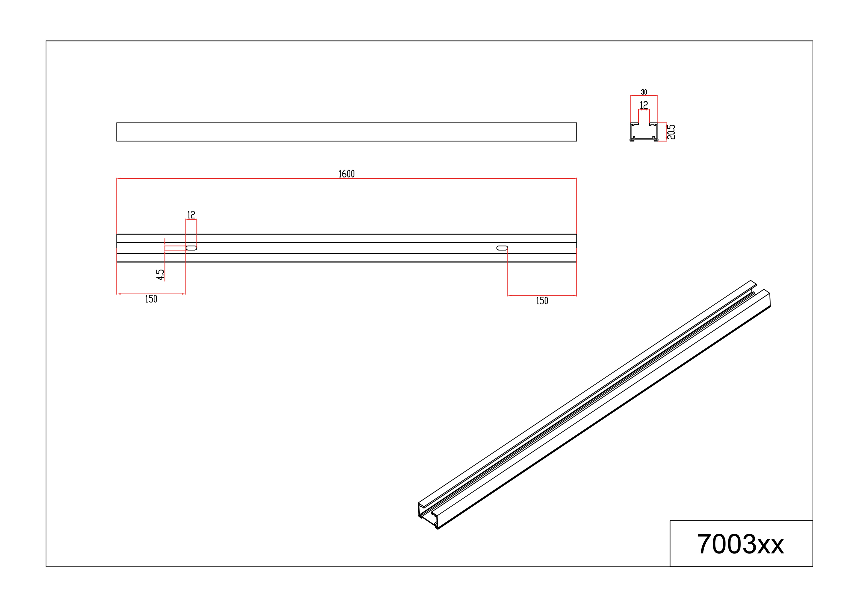 Stromschiene 2ph 1600mm DUOLINE sw 230V ST 30x20mm rechteck