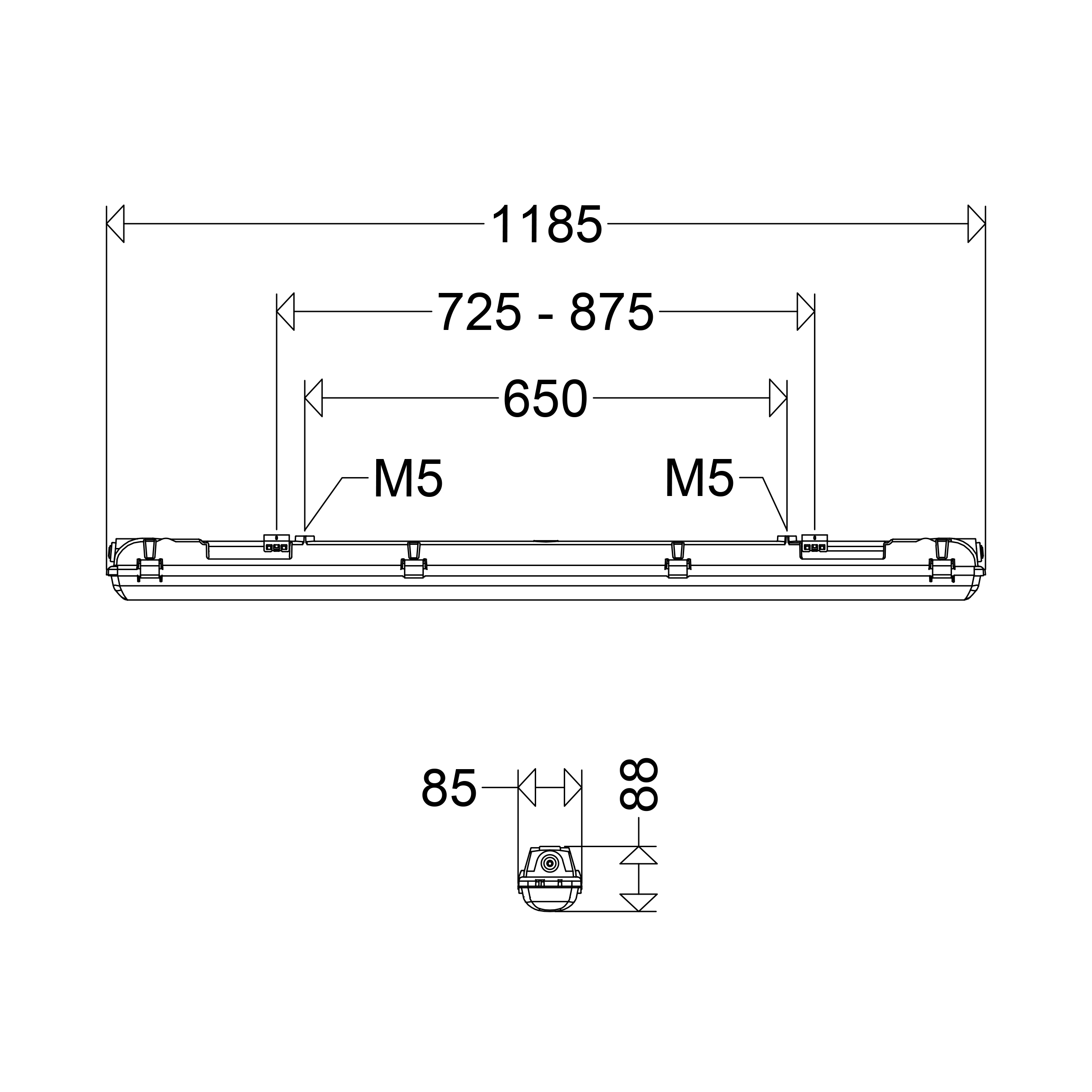 LED-Feuchtraumleuchte LUXANO 30W 4000K 4300lm gr IP65 1185x85x88mm