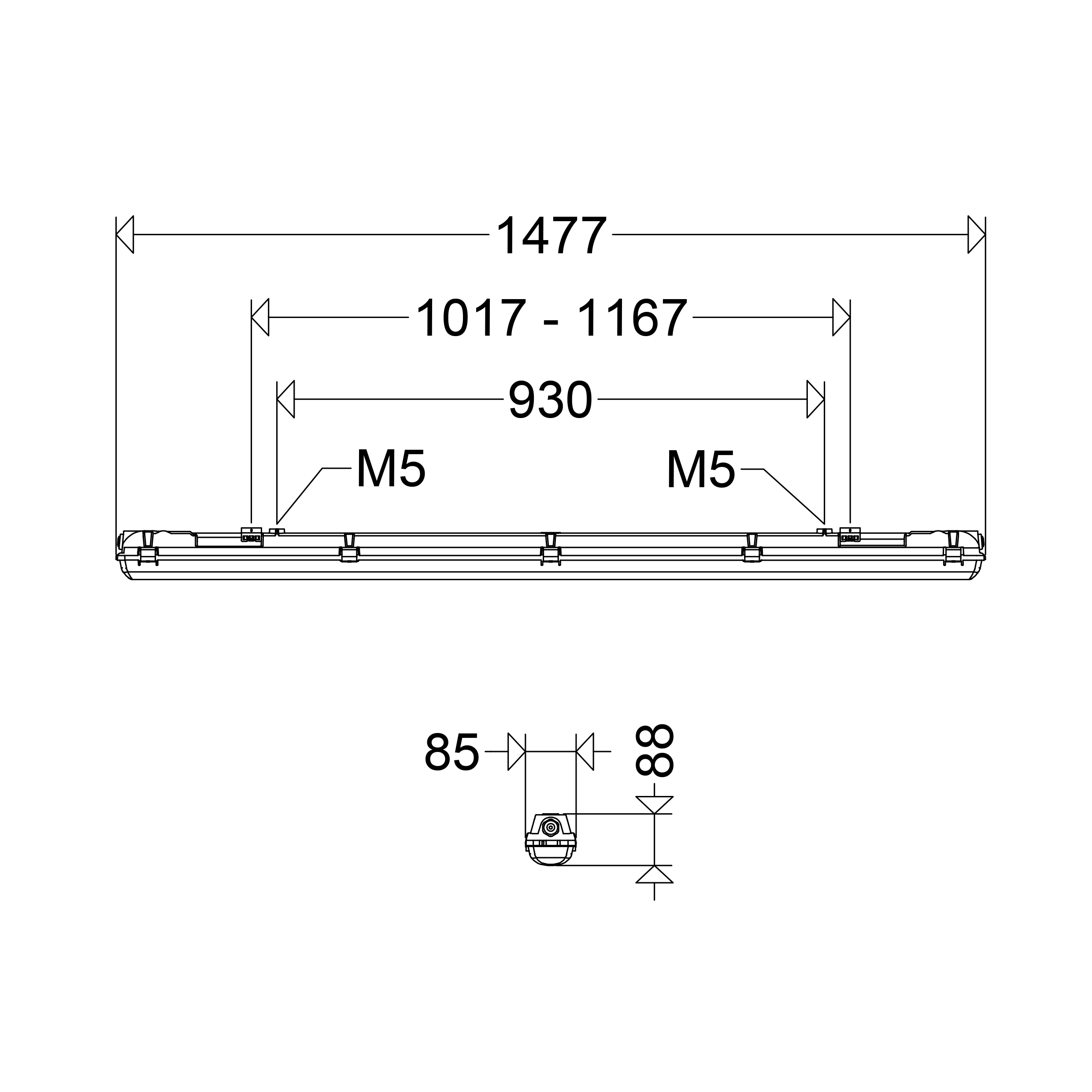 LED-Feuchtraumleuchte LUXANO 43W 4000K 144lm gr IP65 1477x85x88mm