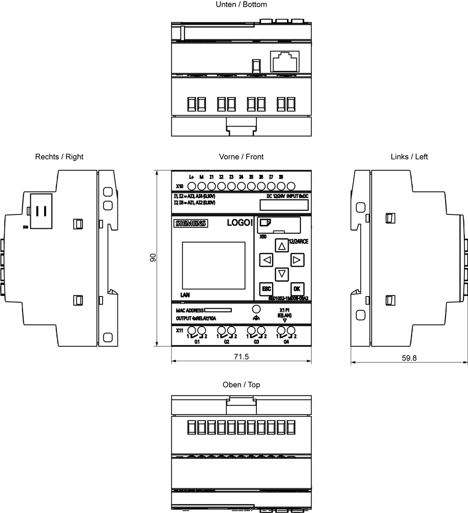 SPS-Steuerung modular LOGO! 10,8-28,8VDC 4RelaisAusgang 4analogEing 8digiEing