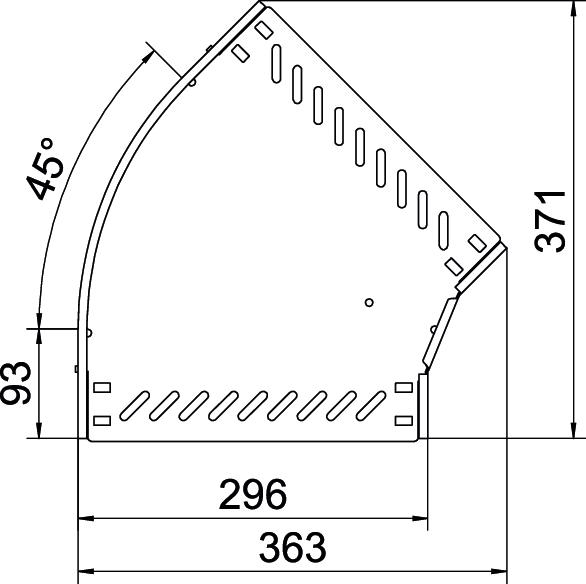 Bogen_starr 45° ST horiz 35x300mm int.Verb integrierter Verbinder35x300mm