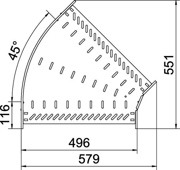 Bogen_starr 45° ST horiz 60x500mm int.Verb integrierter Verbinder60x500mm