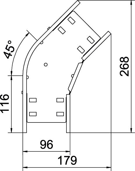 Bogen_starr 45° ST horiz 60x100mm int.Verb integrierter Verbinder60x100mm