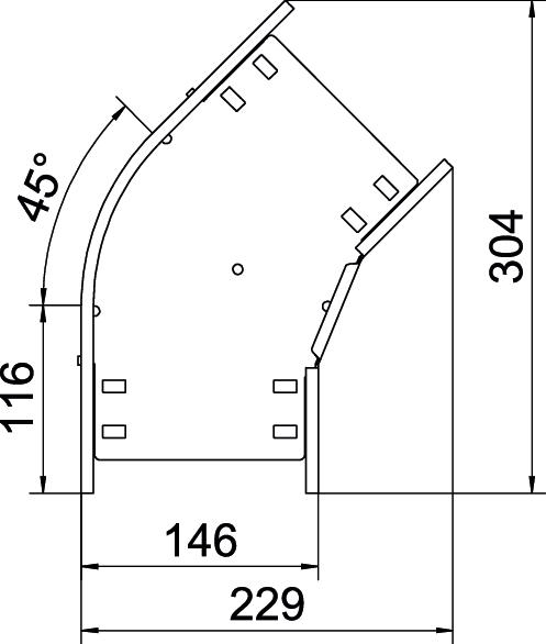 Bogen_starr 45° ST horiz 60x150mm int.Verb integrierter Verbinder60x150mm