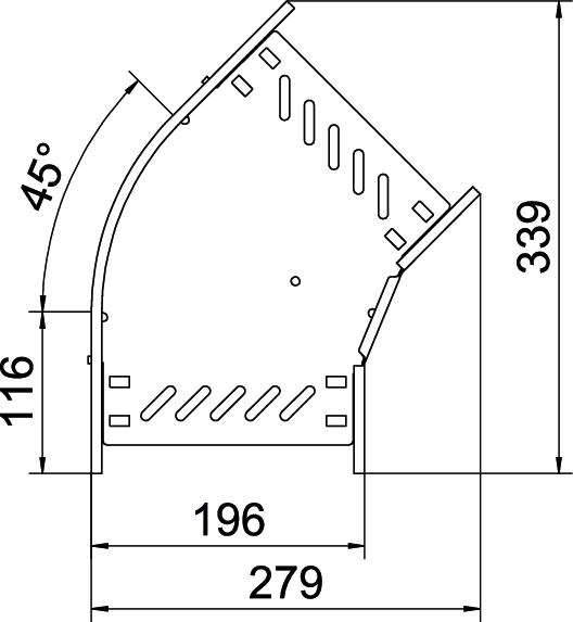 Bogen_starr 45° ST horiz 60x200mm int.Verb integrierter Verbinder60x200mm