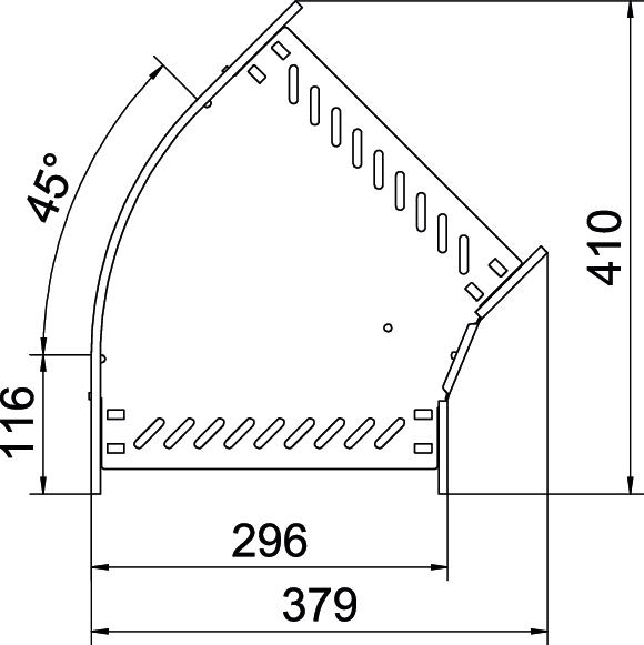 Bogen_starr 45° ST horiz 60x300mm int.Verb integrierter Verbinder60x300mm