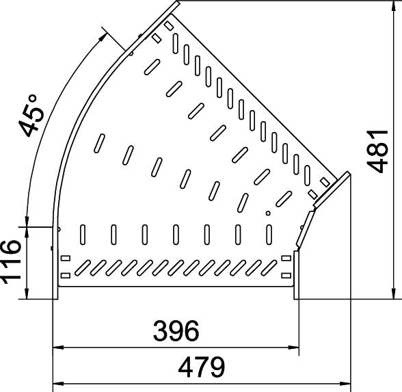 Bogen_starr 45° ST horiz 60x400mm int.Verb integrierter Verbinder60x400mm