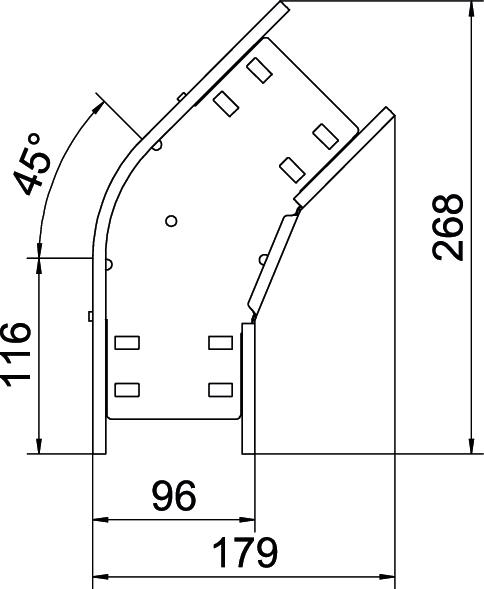 Bogen_starr 45° ST horiz 110x100mm int.Verb integrierter Verbinder110x100mm