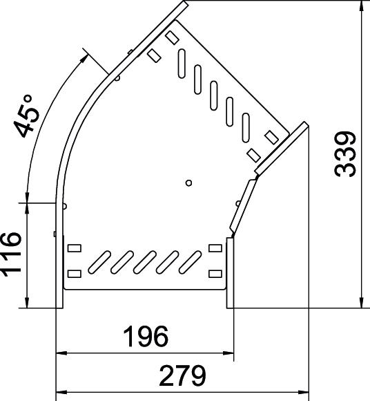 Bogen_starr 45° ST horiz 110x200mm int.Verb integrierter Verbinder110x200mm