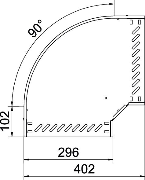 Bogen_starr 90° ST horiz 35x300mm int.Verb integrierter Verbinder35x300mm