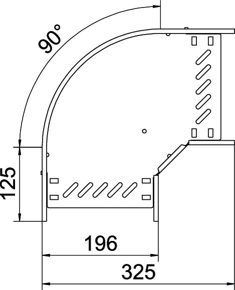 Bogen_starr 90° ST horiz 60x200mm int.Verb integrierter Verbinder60x200mm