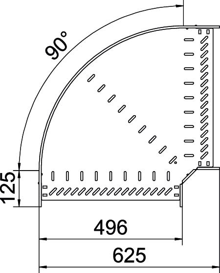 Bogen_starr 90° ST horiz 60x500mm int.Verb integrierter Verbinder60x500mm