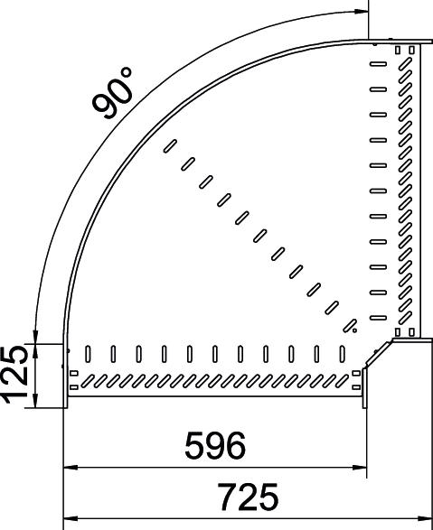 Bogen_starr 90° ST horiz 60x600mm int.Verb integrierter Verbinder60x600mm