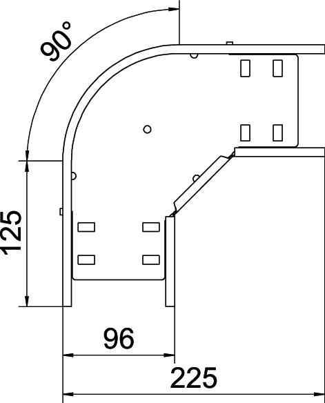 Bogen_starr 90° ST horiz 60x100mm int.Verb integrierter Verbinder60x100mm