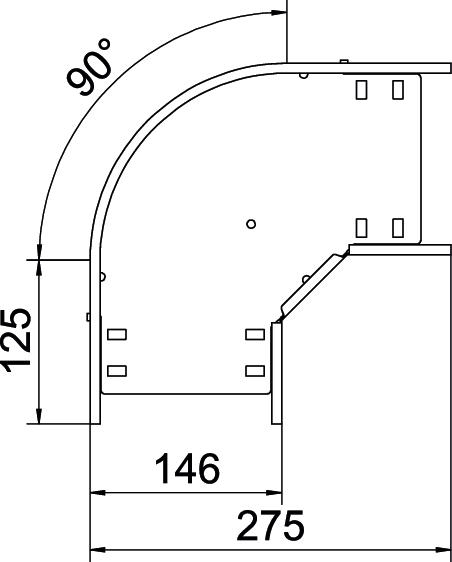 Bogen_starr 90° ST horiz 60x150mm int.Verb integrierter Verbinder60x150mm