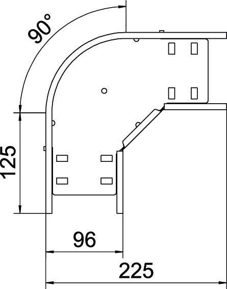 Bogen_starr 90° ST horiz 110x100mm int.Verb integrierter Verbinder110x100mm