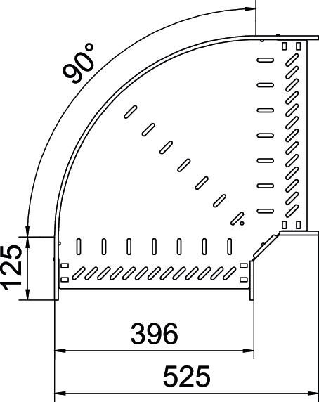 Bogen_starr 90° ST horiz 110x400mm int.Verb integrierter Verbinder110x400mm