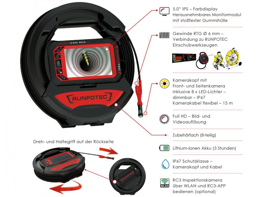 Akku-Inspektionskamera st RC3 15000mm Memory starr Mit Memory-Funktion